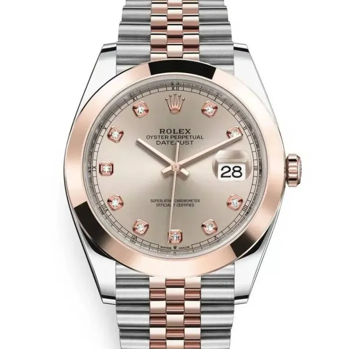 Rolex Rolex Datejust 41mm Ref 1263010008 Sundust Diamond Dial Two Tone Stainless Steel 18K Rose Gold Jubilee Bracelet Mens Watch Bracelets