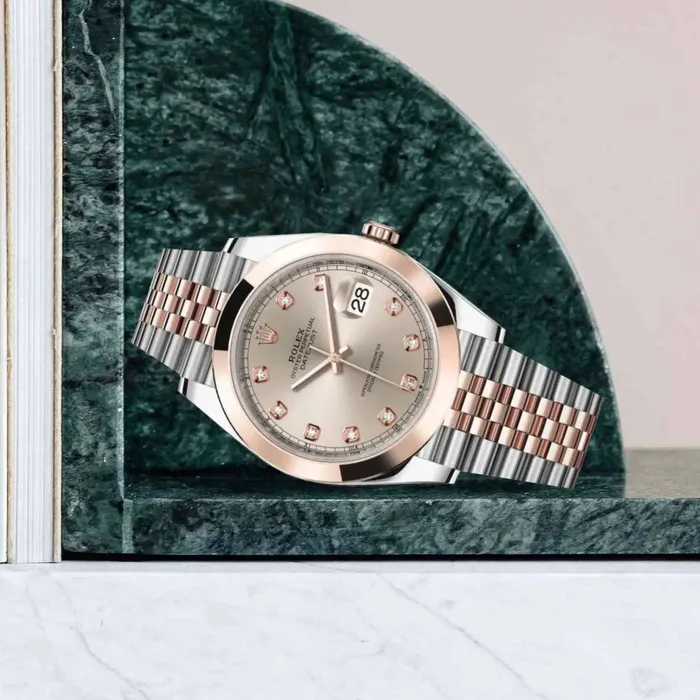 Rolex Rolex Datejust 41mm Ref 1263010008 Sundust Diamond Dial Two Tone Stainless Steel 18K Rose Gold Jubilee Bracelet Mens Watch Bracelets