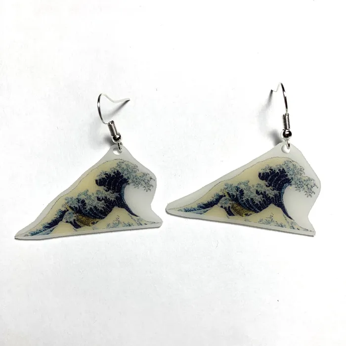 Sam Makes Things Earrings The Great Wave off Kawagana Painting Detailed Handmade Earrings