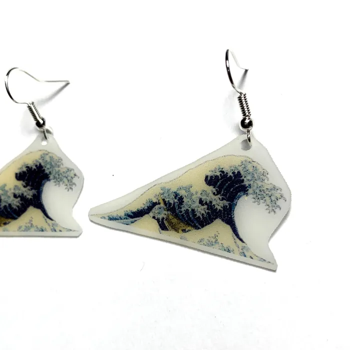 Sam Makes Things Earrings The Great Wave off Kawagana Painting Detailed Handmade Earrings