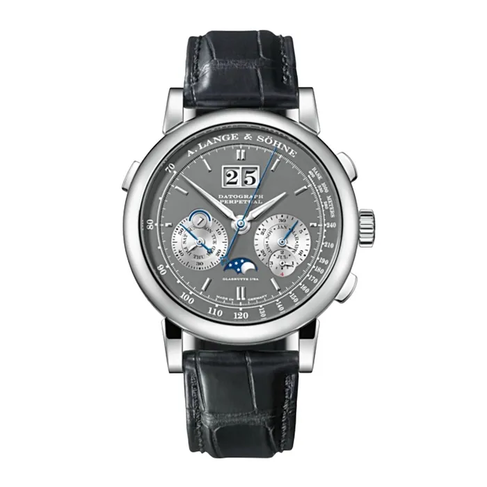 Watches A Lange Shne A Lange Sohne 41mm Watch Ref 410038 E Grey Chronograph Index Dial in 18K White Gold Case Black Alligator Leather Watches A Lange Shne A Lange Sohne 41mm Watch Ref 410038 E Grey Chronograph Index Dial in 18K White Gold Case Black Alligator Leather
