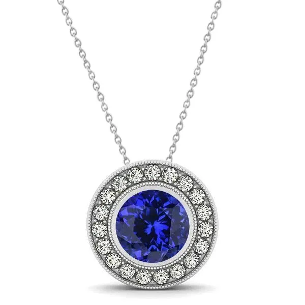 1750 Ct Round Cut Tanzanite With Natural Earth Mined Diamonds Pendant White Gold 14K GB Necklaces 1750 Ct Round Cut Tanzanite With Natural Earth Mined Diamonds Pendant White Gold 14K GB Necklaces