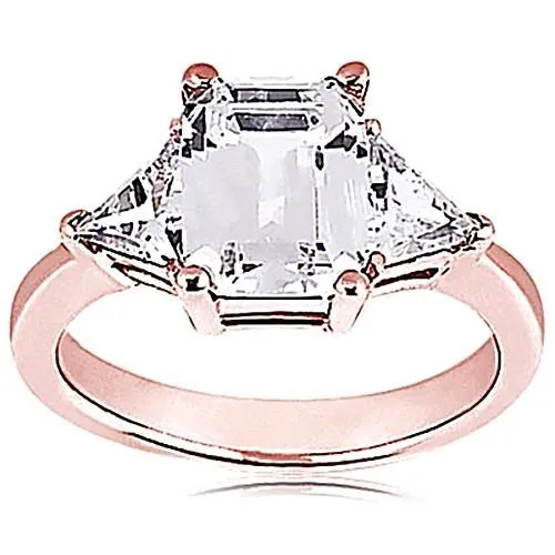 Big Emerald Cut Lab Grown Diamond Anniversary 3 Stone Ring Rose Gold 14K GB Rings Big Emerald Cut Lab Grown Diamond Anniversary 3 Stone Ring Rose Gold 14K GB Rings