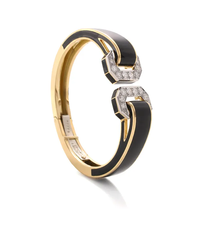 Bracelets David Webb Double Buckle Bracelet Black Enamel