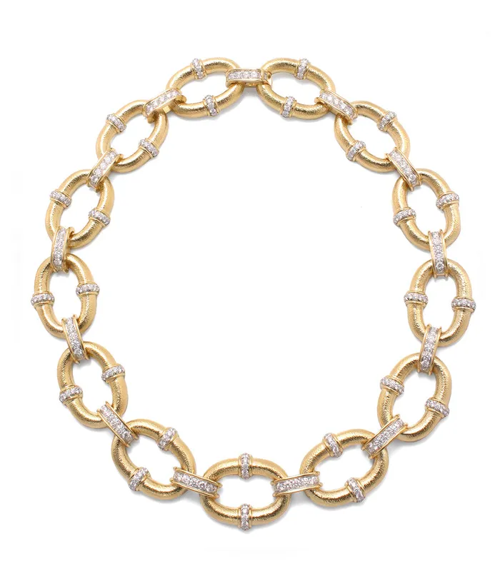 David Webb Necklaces Oval Link Necklace Hammered Gold