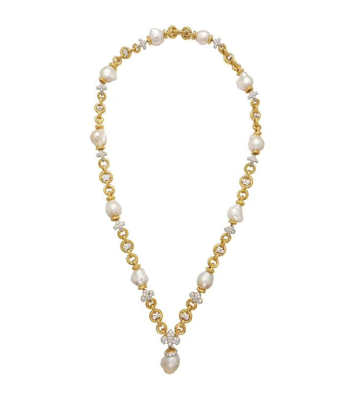 David Webb Workshop Necklaces Fleur De Lis South Sea Pearl Necklace