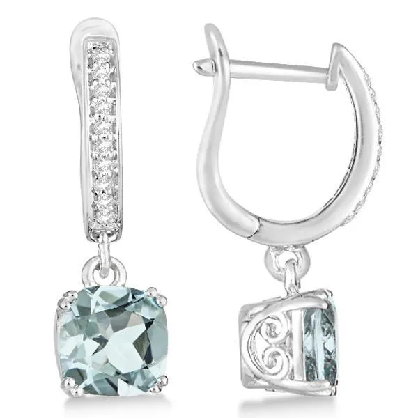 Earrings Blue Aquamarine And Natural Earth Mined Diamonds 610 Ct Dangle Earrings White Gold 14K GB Earrings Blue Aquamarine And Natural Earth Mined Diamonds 610 Ct Dangle Earrings White Gold 14K GB