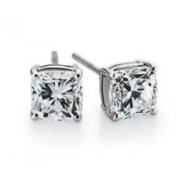 Earrings Cushion Cut Stud Natural Earth Mined Diamond Ladies Earrings 2 Carats White Gold GB Earrings Cushion Cut Stud Natural Earth Mined Diamond Ladies Earrings 2 Carats White Gold GB