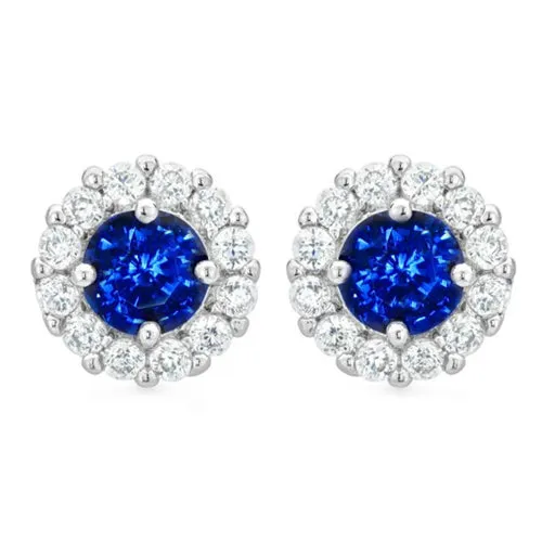 Earrings GB 14K White Gold Round Sapphire And Natural Earth Mined Diamond Stud Earring 320 Ct Earrings GB 14K White Gold Round Sapphire And Natural Earth Mined Diamond Stud Earring 320 Ct