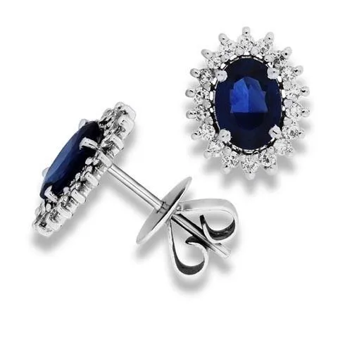 Earrings GB 240 Ct Sri Lanka Sapphire Natural Earth Mined Diamond Cluster Earrings White Gold 14K