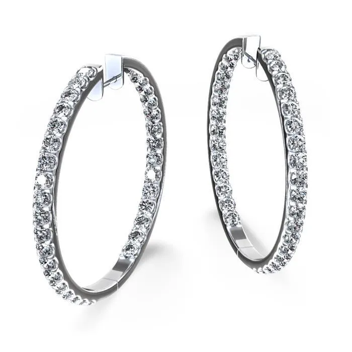 Earrings GB 550 Ct Prong Set Sparkling Natural Earth Mined Diamonds Hoop Earrings 14K White Gold Earrings GB 550 Ct Prong Set Sparkling Natural Earth Mined Diamonds Hoop Earrings 14K White Gold
