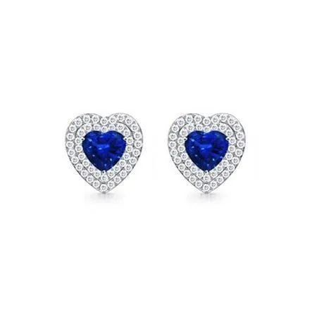 Earrings GB Heart Ceylon Sapphire Round Natural Earth Mined Diamonds 3 Ct Studs Earring White Gold 14K Earrings GB Heart Ceylon Sapphire Round Natural Earth Mined Diamonds 3 Ct Studs Earring White Gold 14K