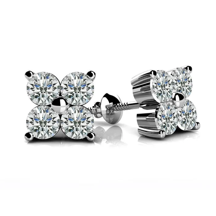 Earrings GB Ladies 4 Ct Round Brilliant Cut Natural Earth Mined Diamonds Stud Earrings White Gold 14K Earrings GB Ladies 4 Ct Round Brilliant Cut Natural Earth Mined Diamonds Stud Earrings White Gold 14K