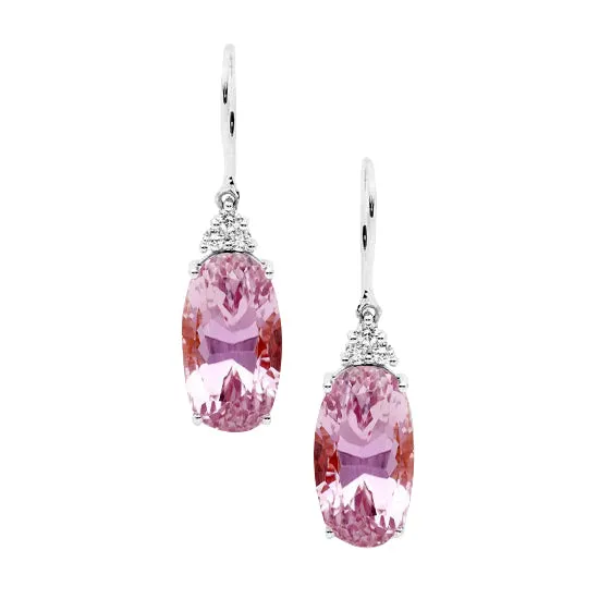Earrings GB New Dangle Earrings 3430 Ct Kunzite With Natural Earth Mined Diamonds White Gold 14K Earrings GB New Dangle Earrings 3430 Ct Kunzite With Natural Earth Mined Diamonds White Gold 14K