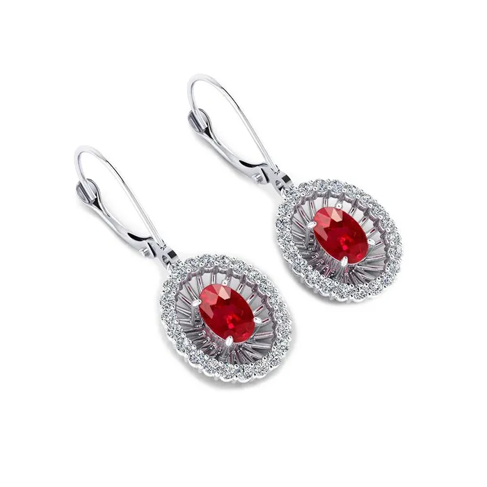 Earrings GB Oval Ruby And Round Natural Earth Mined Diamonds 4 Carats Dangle Earrings White Gold 14K Earrings GB Oval Ruby And Round Natural Earth Mined Diamonds 4 Carats Dangle Earrings White Gold 14K