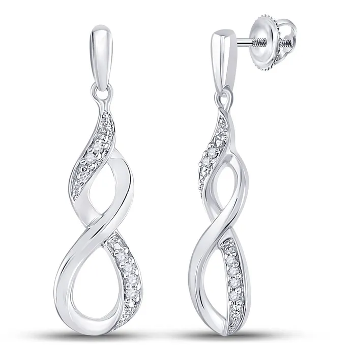 Earrings GND GND Sterling Silver Womens Round Diamond Infinity Dangle Earrings 120 Cttw Earrings GND GND Sterling Silver Womens Round Diamond Infinity Dangle Earrings 120 Cttw