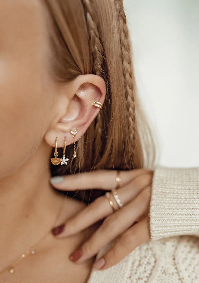 Earrings Hey Happiness Double Hoop Ear Cuff Sterling Silver Gold Earrings Hey Happiness Double Hoop Ear Cuff Sterling Silver Gold