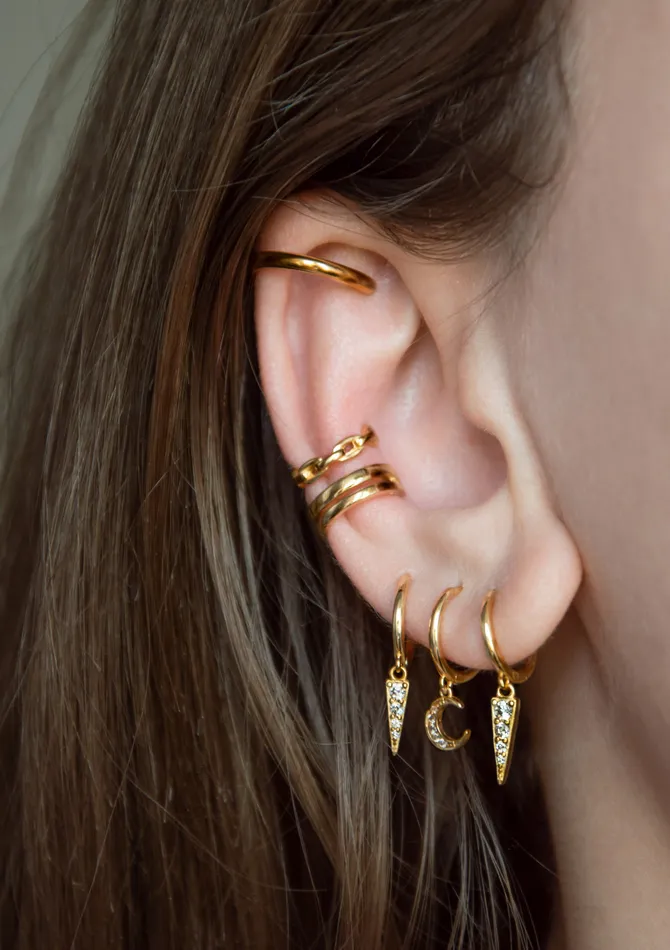 Earrings Hey Happiness Double Hoop Ear Cuff Sterling Silver Gold Earrings Hey Happiness Double Hoop Ear Cuff Sterling Silver Gold