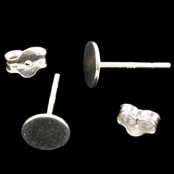 Earrings LNK Kits Sterling Silver Flat Pad Earring Posts with Pair of Backs 6mm