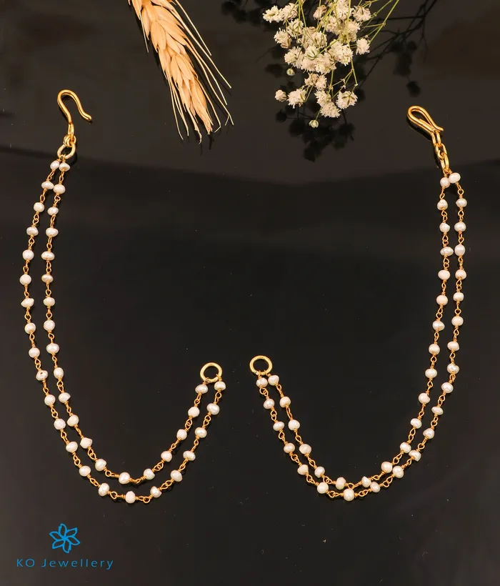Earrings Silversmith The Iravat Silver Pearl Ear chain Two Layers