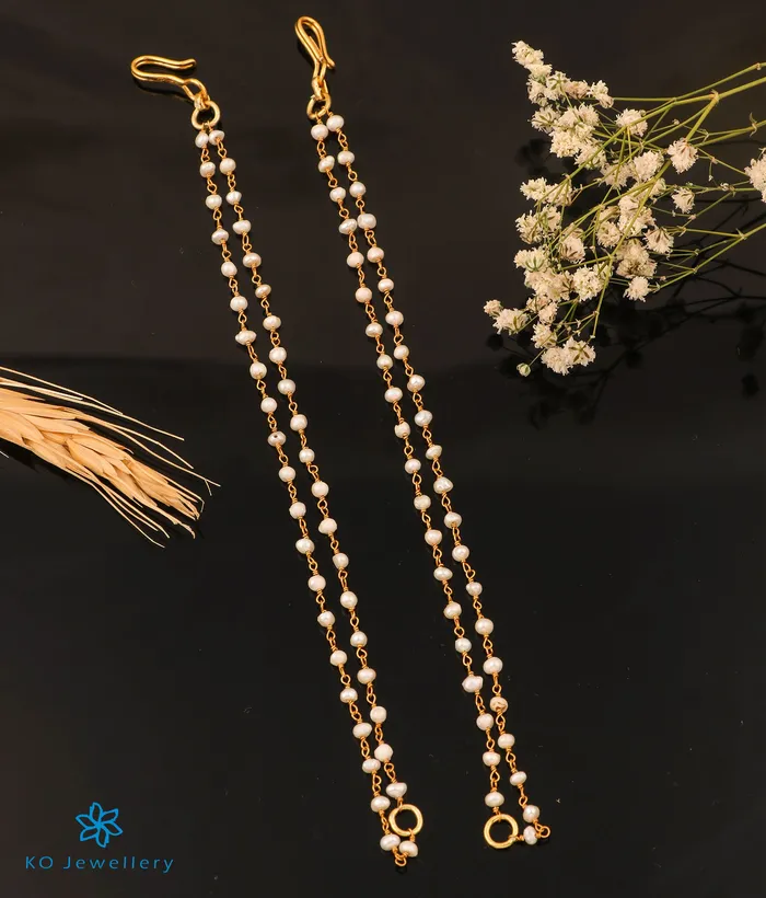 Earrings Silversmith The Iravat Silver Pearl Ear chain Two Layers