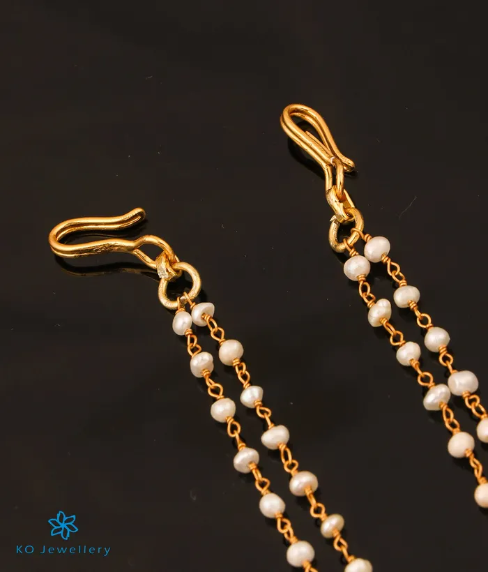 Earrings Silversmith The Iravat Silver Pearl Ear chain Two Layers