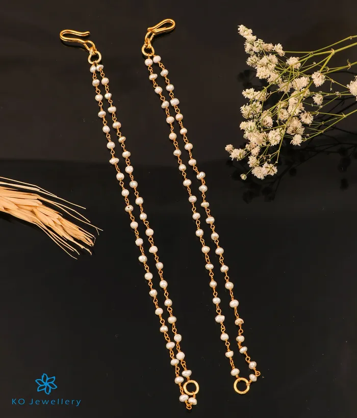 Earrings Silversmith The Iravat Silver Pearl Ear chain Two Layers