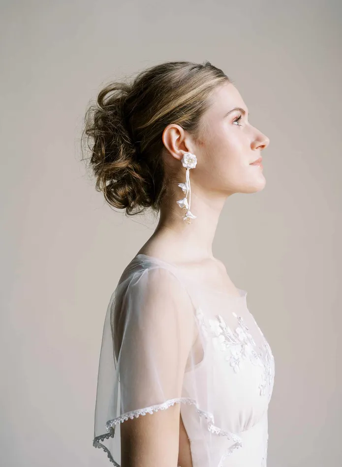 Earrings twigs honey Dangling modern clay flowers bridal earrings Style 2547