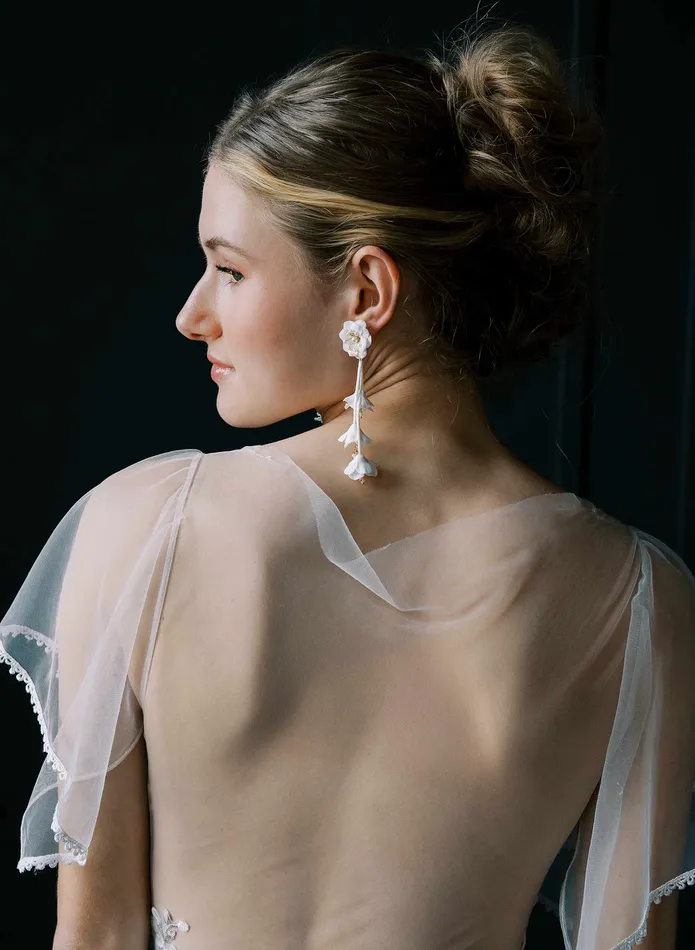 Earrings twigs honey Dangling modern clay flowers bridal earrings Style 2547
