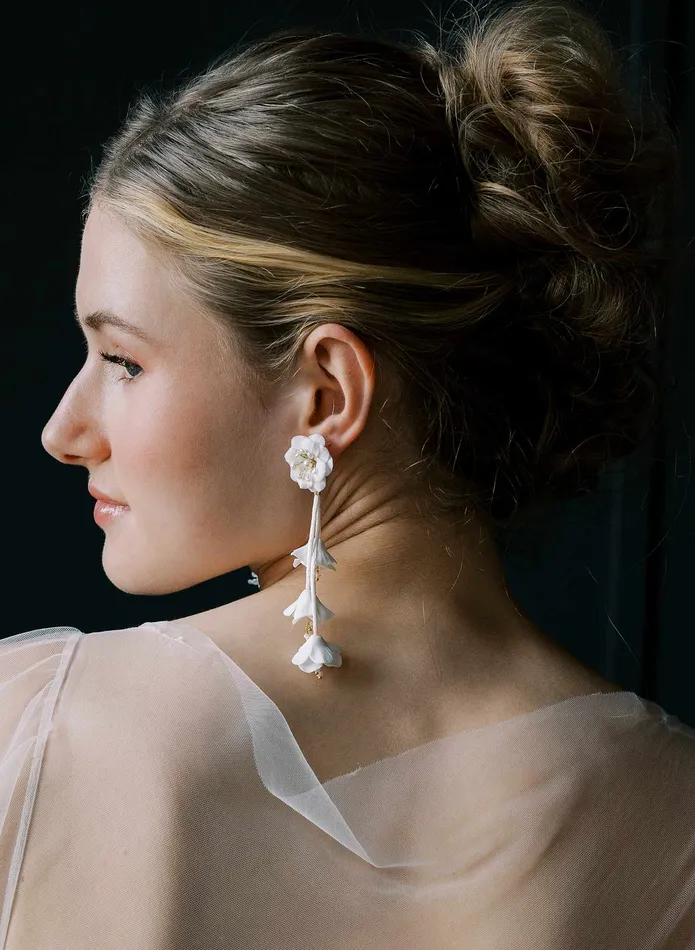 Earrings twigs honey Dangling modern clay flowers bridal earrings Style 2547