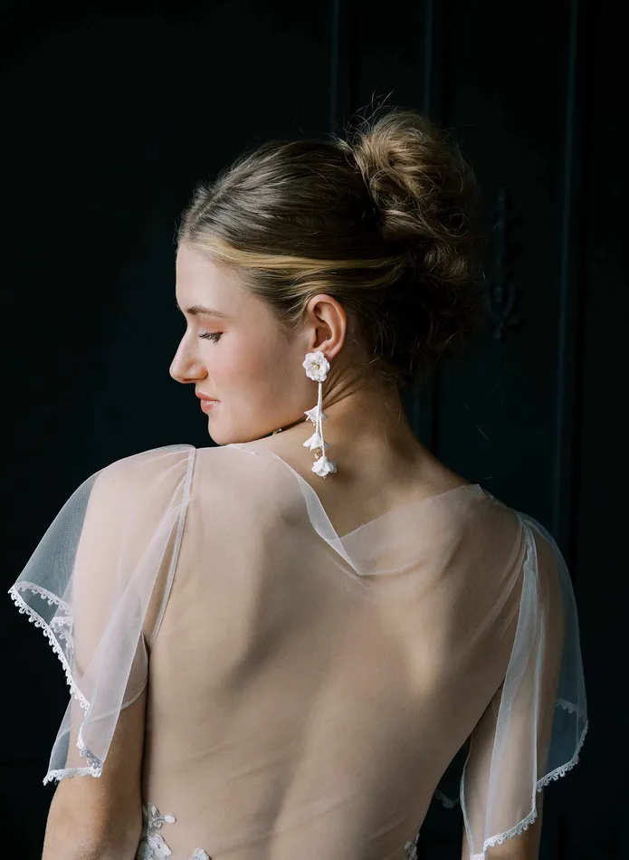 Earrings twigs honey Dangling modern clay flowers bridal earrings Style 2547