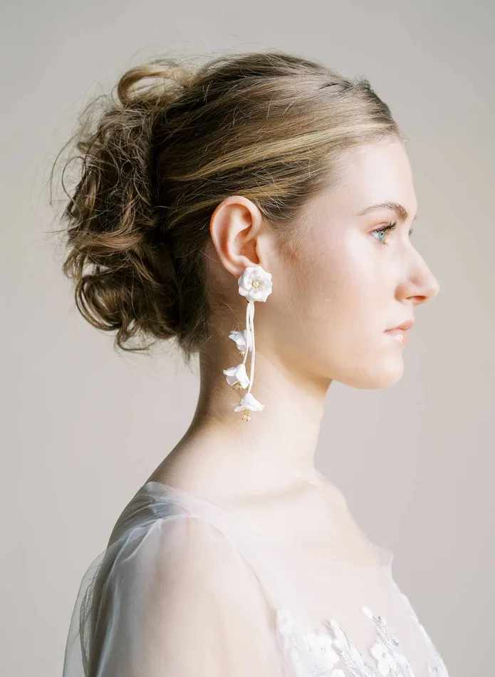 Earrings twigs honey Dangling modern clay flowers bridal earrings Style 2547