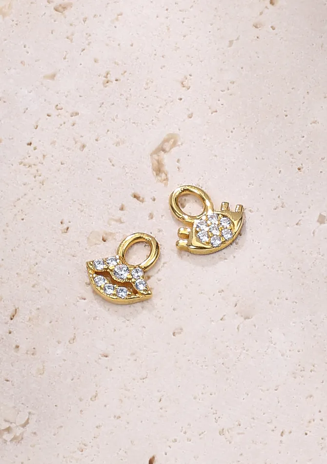 Eyes and Lips Charm Hoop Earrings Sterling Silver Gold Hey Happiness Earrings Eyes and Lips Charm Hoop Earrings Sterling Silver Gold Hey Happiness Earrings