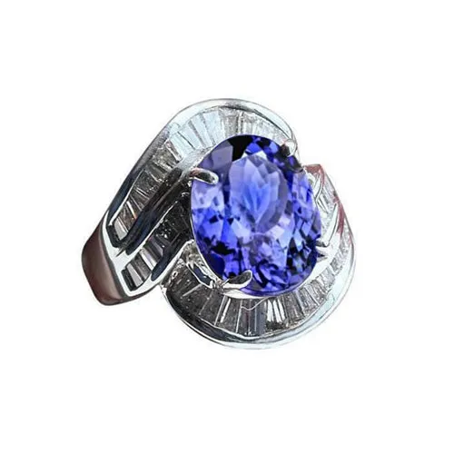 Fancy Women Ring Tanzanite Oval And Baguette Natural Earth Mined Diamonds New 5 Ct GB Rings