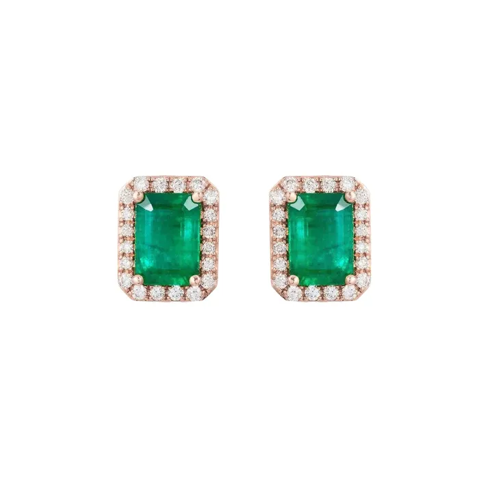 GB 14K Rose Gold Green Emerald With Natural Earth Mined Diamond 8 Carats Lady Stud Halo Earrings Earrings GB 14K Rose Gold Green Emerald With Natural Earth Mined Diamond 8 Carats Lady Stud Halo Earrings Earrings