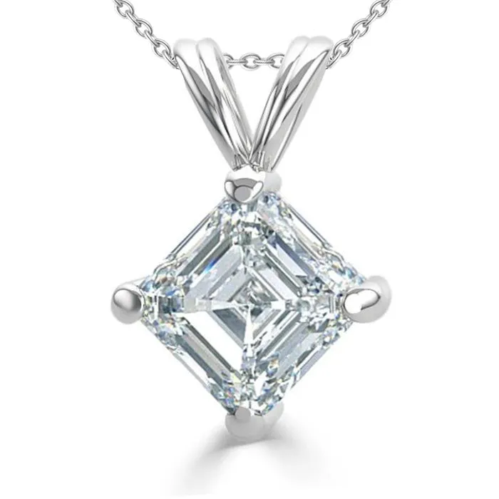 GB 250 Ct Solitaire Asscher Cut Natural Earth Mined Diamond Pendant White Gold Fine Jewelry Necklaces GB 250 Ct Solitaire Asscher Cut Natural Earth Mined Diamond Pendant White Gold Fine Jewelry Necklaces