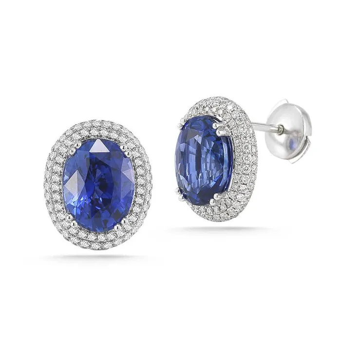 GB 7 Carats Sapphire And Natural Earth Mined Diamonds Women Studs Earring White Gold 14K Earrings GB 7 Carats Sapphire And Natural Earth Mined Diamonds Women Studs Earring White Gold 14K Earrings