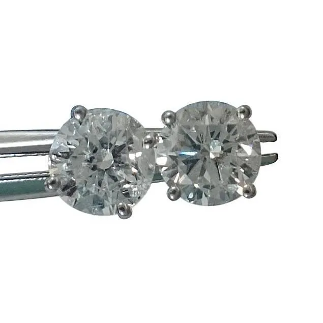 GB Earrings 4 Carats Natural Earth Mined Diamond Pair Round Stud Solitaire Earrings White Gold 14k