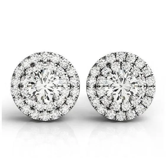 GB Earrings Double Halo Round Natural Earth Mined Diamond Lady Stud Earrings 210 Carats Gold 14K GB Earrings Double Halo Round Natural Earth Mined Diamond Lady Stud Earrings 210 Carats Gold 14K