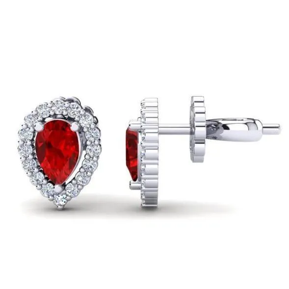 GB Earrings Halo Red Ruby With Natural Earth Mined Diamond Ladies Stud Earring 350 CtWhite Gold 14K GB Earrings Halo Red Ruby With Natural Earth Mined Diamond Ladies Stud Earring 350 CtWhite Gold 14K