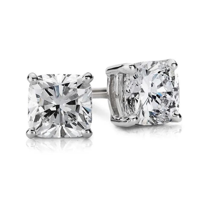 GB Earrings Prong Set 2 Ct Cushion Cut Genuine Natural Earth Mined Diamond Stud Earring Solid White Gold 14K GB Earrings Prong Set 2 Ct Cushion Cut Genuine Natural Earth Mined Diamond Stud Earring Solid White Gold 14K