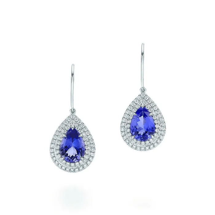 GB Earrings Tanzanite And Natural Earth Mined Diamonds 616 Carats Lady Dangle Earrings 14K White Gold GB Earrings Tanzanite And Natural Earth Mined Diamonds 616 Carats Lady Dangle Earrings 14K White Gold