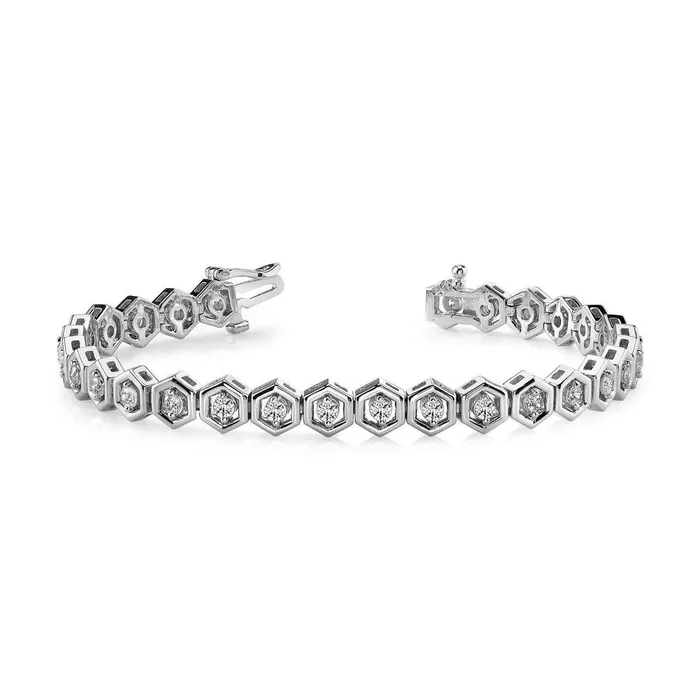 GB Hexagon Link Bracelet 420 Carats Sparkling Natural Earth Mined Diamonds White Gold 14K Bracelets GB Hexagon Link Bracelet 420 Carats Sparkling Natural Earth Mined Diamonds White Gold 14K Bracelets