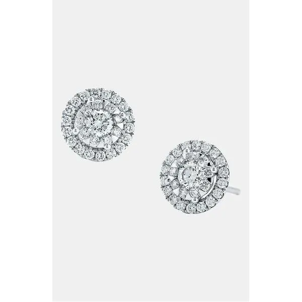 GB Ladies Stud Halo Earrings 320 Carats Round Cut Natural Earth Mined Diamonds Gold White Earrings