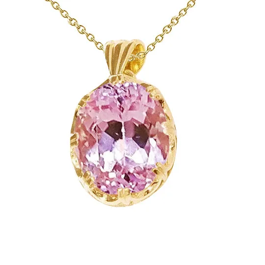 GB Necklaces 32 Carat Solitaire Big Pink Kunzite Pendant Necklace Yellow Gold GB Necklaces 32 Carat Solitaire Big Pink Kunzite Pendant Necklace Yellow Gold