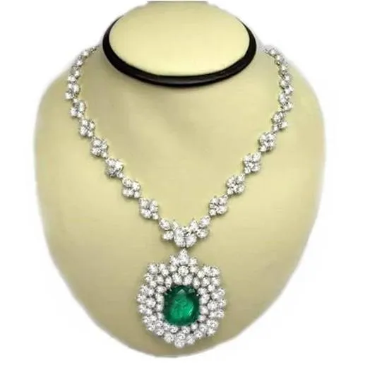 GB Necklaces Green Emerald And Natural Earth Mined Diamonds 7916 Ct Necklace 16 White Gold 14K GB Necklaces Green Emerald And Natural Earth Mined Diamonds 7916 Ct Necklace 16 White Gold 14K