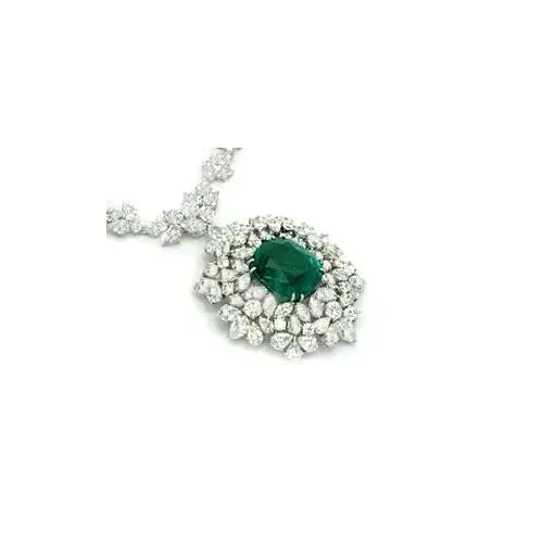 GB Necklaces Green Emerald And Natural Earth Mined Diamonds 7916 Ct Necklace 16 White Gold 14K GB Necklaces Green Emerald And Natural Earth Mined Diamonds 7916 Ct Necklace 16 White Gold 14K