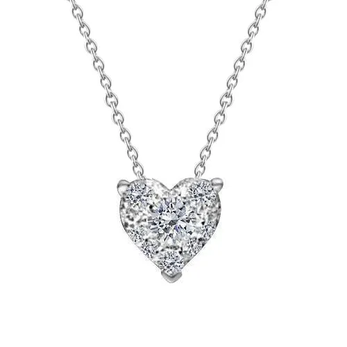 GB Necklaces Heart Shape 125 Carats Natural Earth Mined Diamond Pendant Necklace 14K White Gold GB Necklaces Heart Shape 125 Carats Natural Earth Mined Diamond Pendant Necklace 14K White Gold