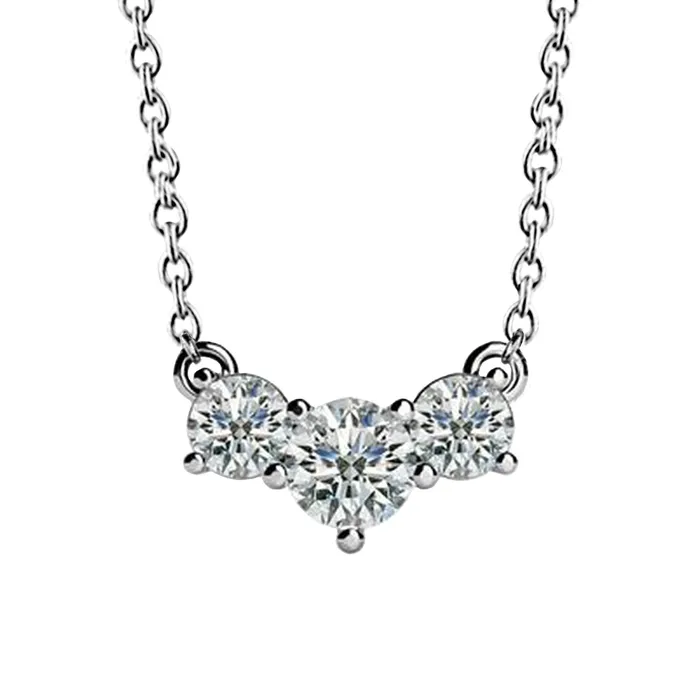 GB Necklaces Round Cut 4 Carats Natural Earth Mined Diamonds Three Stone Horizontal Pendant Necklace GB Necklaces Round Cut 4 Carats Natural Earth Mined Diamonds Three Stone Horizontal Pendant Necklace