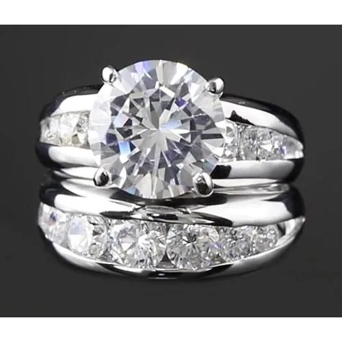 GB Rings 11 Carats Lab Grown Diamond Engagement Ring Set Round White Gold 14K